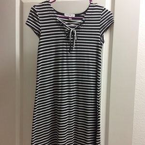 Black and white striped lace up T-shirt dress